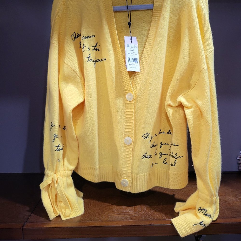 $365 NEW CINQ A SEPT TASHA CARDIGAN YELLOW WOOL/COTTON/NYLON LARGE